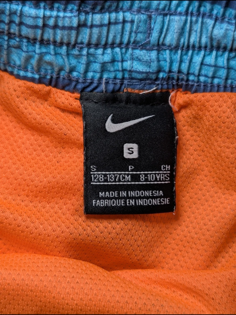 Nike Boys Small Striped Orange Blue White Swim Trunks Shorts Mesh Liner